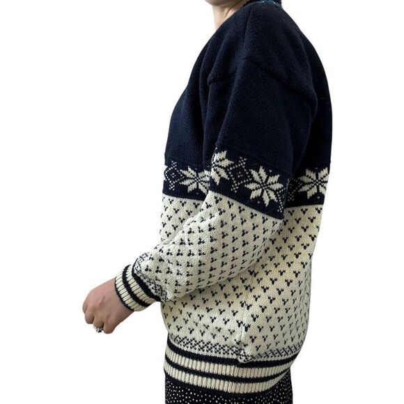 Vintage Norwool Made in Norway Blue Mens Nordic Ski Birdseye Chunky Sweater Sz L - Picture 4 of 5